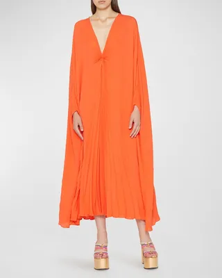 Pleated Silk Georgette Midi Cape Dress