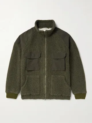 Twill-Trimmed Wool-Blend Fleece Jacket