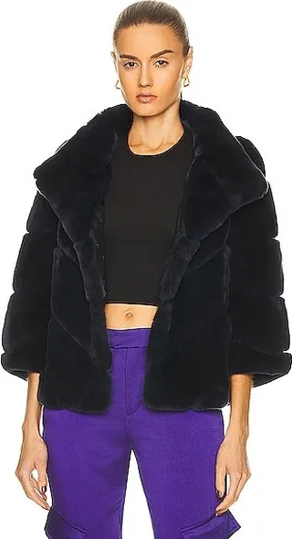 Yves Salomon Short Rex Rabbit Jacket in Navy