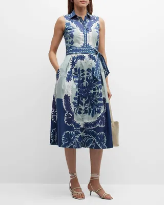 Zailee Sleeveless Botanical-Print Shirtdress