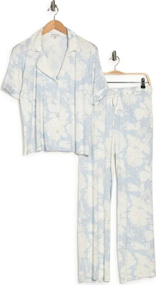 Short Sleeve Button-Up Shirt & Pants PJ Set