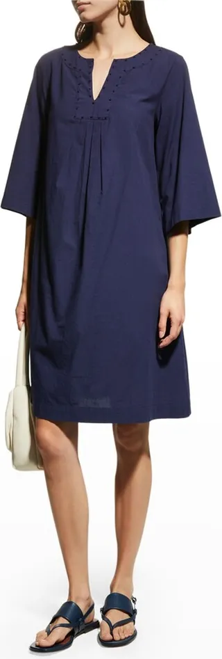 Poplin Knot-Embellished Shift Dress