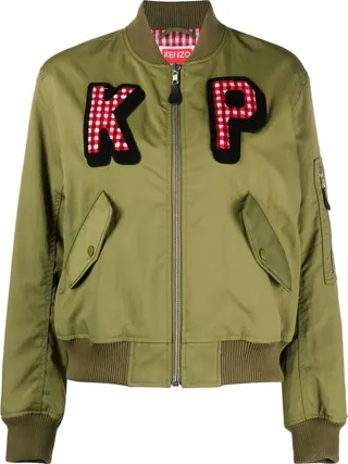 Retro logo-patch bomber jacket