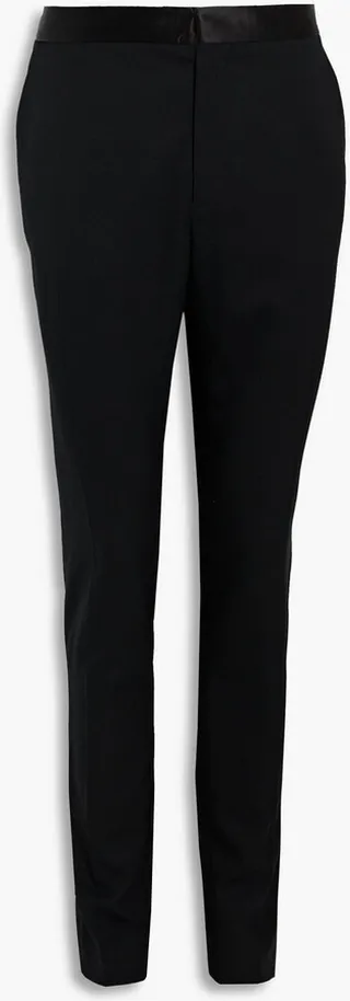 Slim-fit satin-trimmed wool-blend suit pants