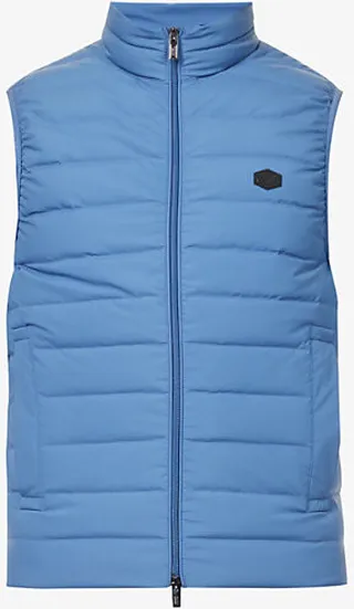 Mens Blu Orizzonte Logo-badge High-neck Quilted-shell Gilet