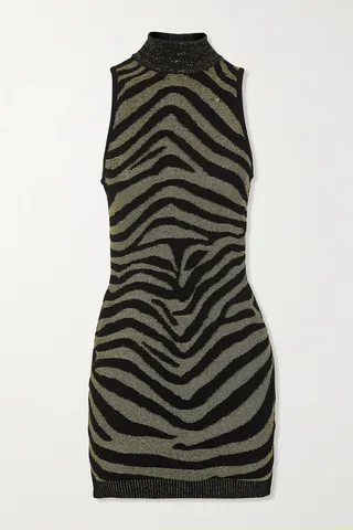 Balmain - Metallic Jacquard-knit Mini Dress - Animal print