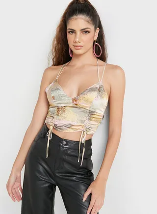 Halter Neck Tie Detail Crop Top