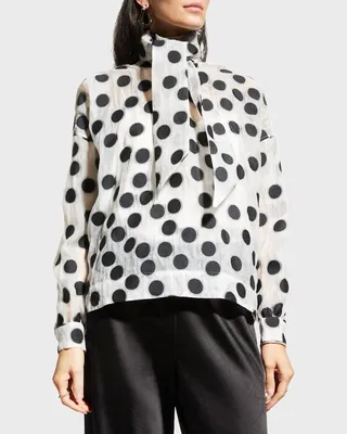 Peggy Dots Tie-Neck Silk Blouse