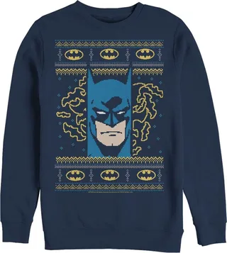 Men's Batman Ugly Christmas Masked Hero Sweatshirt - Navy Blue - 2X Large