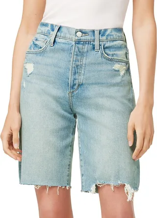 The 90's High Rise Distressed Denim Bermuda Shorts