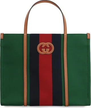 Gucci Logo Patch Stripe Detailed Tote Bag
