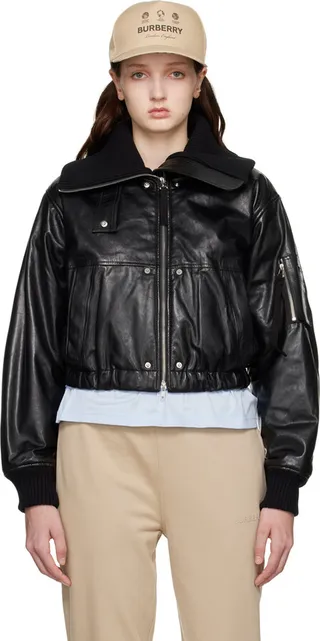 Helmut Lang Black Paneled Leather Bomber Jacket