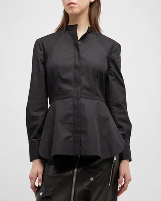 Pique Yoked Organic Poplin Peplum Shirt