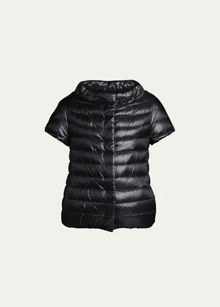 Short-Sleeve Snap-Front Quilted Puffer Jacket