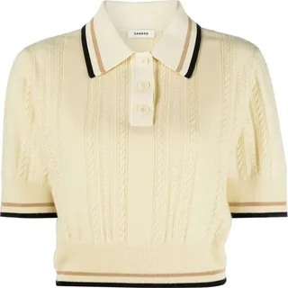 Ribbed-Knit Cropped Polo Top