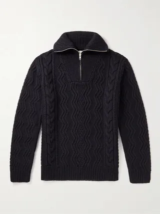 Roman 6336 Cable-Knit Wool Half-Zip Sweater