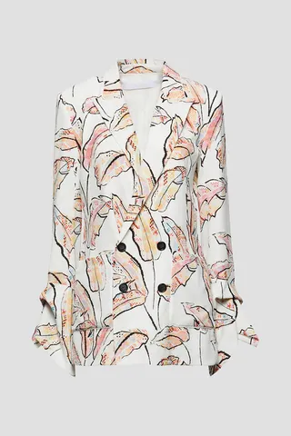 Nobleman double-breasted printed seersucker blazer