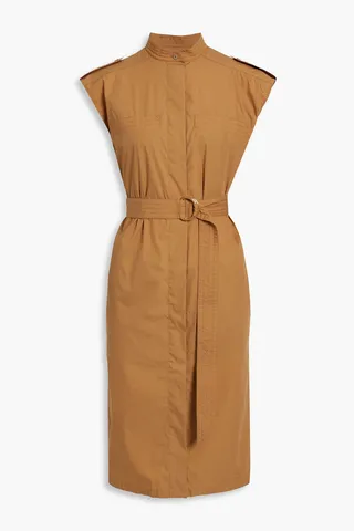 Belted cotton-blend shirt dress