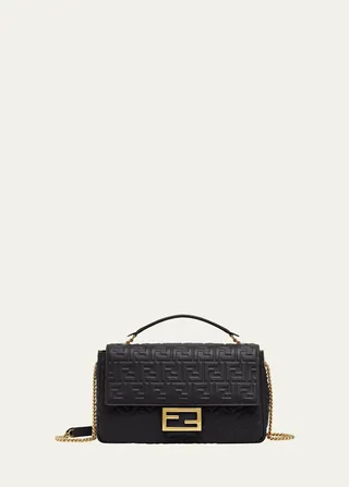 FF-Embossed Large Napa Shoulder Baguette