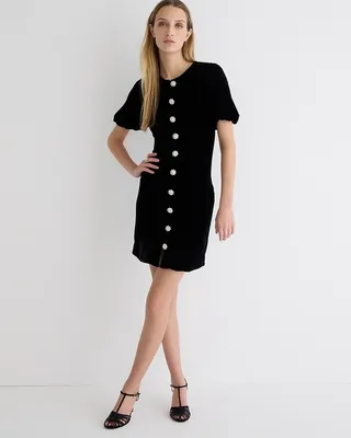 Velvet jeweled button-front mini dress