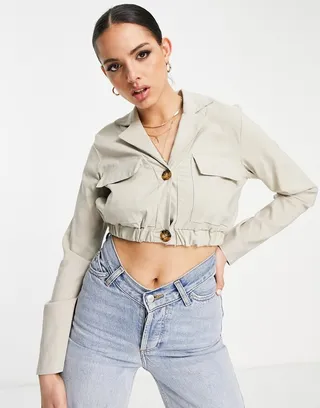 I Saw It First boxy crop utility shirt in camel