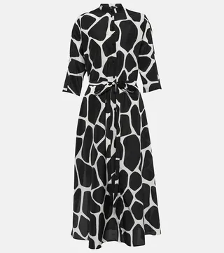 Printed cotton and silk midi dress
