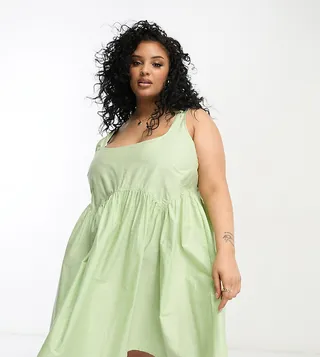 ASOS DESIGN Curve square neck mini smock sundress in apple green