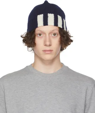 Thom Browne Navy Cashmere 4-Bar Beanie