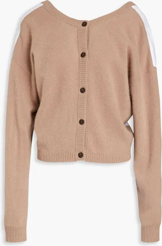 Reversible poplin-paneled cashmere cardigan