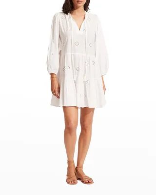 Tiered Embroidered Mini A-Line Dress