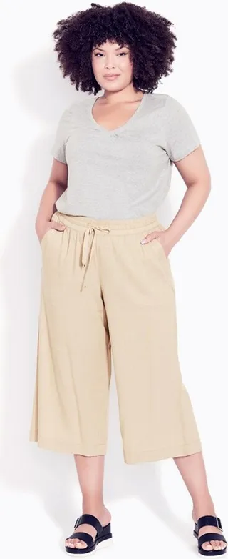 EVANS | Women's Plus Size Wide Leg Crop Trouser - stone - 32