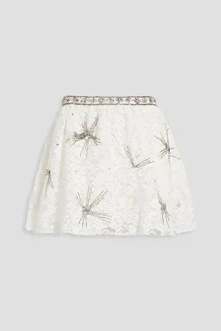 Kezia embellished cotton-blend lace mini skirt