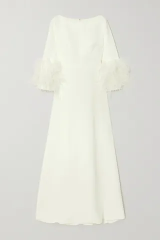 Huishan Zhang - Reign Feather-trimmed Crepe Gown - White