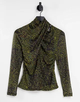 AllSaints Tia halftone top in khaki