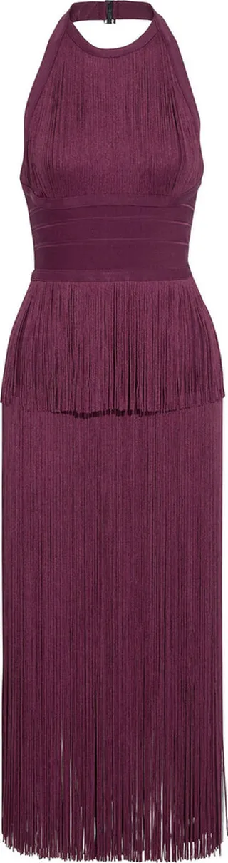 Fringed bandage halterneck midi dress