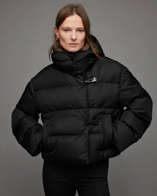 Allais High Collar Quilted Puffer Jacket - Black