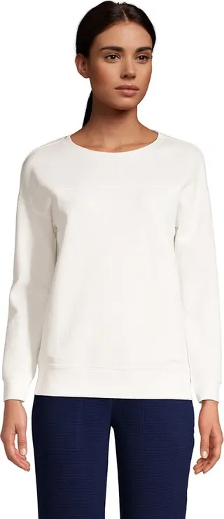 Lands' End Women's Long Sleeve Waffle Crewneck Top - Medium - Ivory