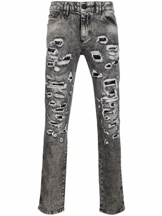 Distressed Slim-Cut Jeans