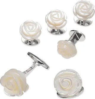 6-Piece Sterling Silver & Carved Mother-of-Pearl Rose Stud & Cufflinks Set