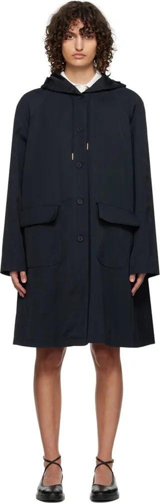 Thom Browne Navy Hooded Coat