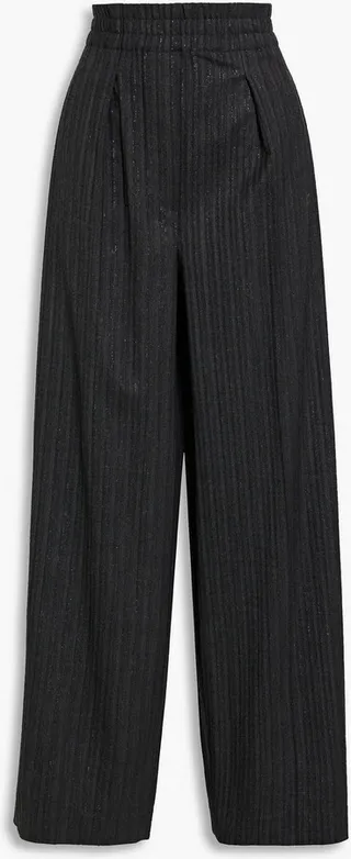 Metallic herringbone wool-blend wide-leg pants