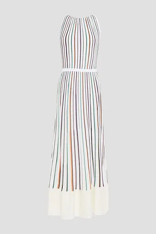 Striped ribbed-knit midi dress