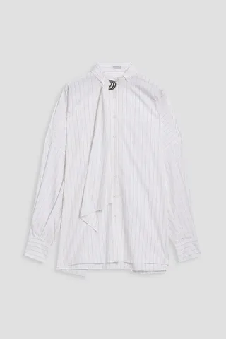 Ring-embellished striped cotton and silk-blend poplin shirt