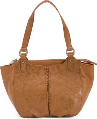 Leather Bolinas Embossed Satchel