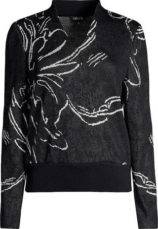 Sketched Floral V-Neck Top