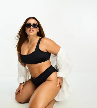 ASOS DESIGN Curve mix and match square neck crop bikini top in black