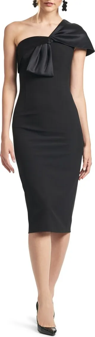 Sandra One-Shoulder Bow Sheath Dress