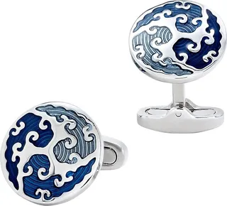 Round Wave Overlay Cuff Links