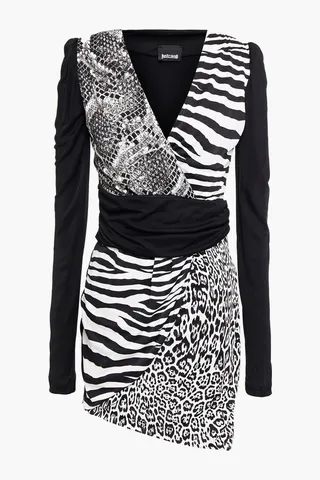 Wrap-effect printed stretch-jersey mini dress