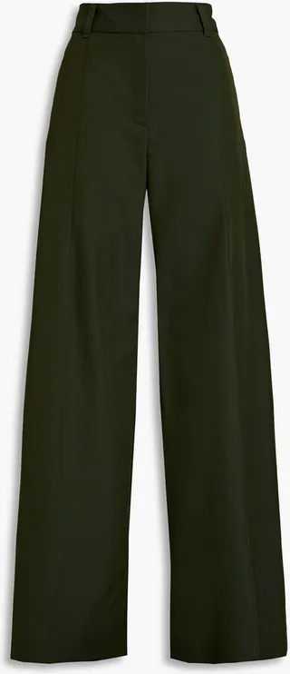 Cotton-blend twill wide-leg pants